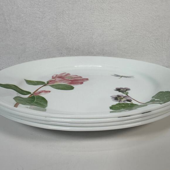 Corelle Camellia Dinner Plates 10 1/4" Dragonfly Flower Ladybug Set of 4 - Picture 4 of 8